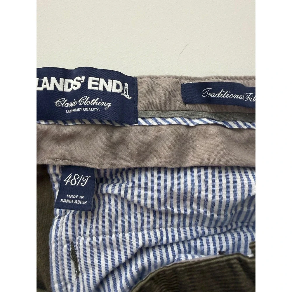 Lands' End Mens Olive Green Pleated Corduroy Pants Traditional Fit 48/9 513924
